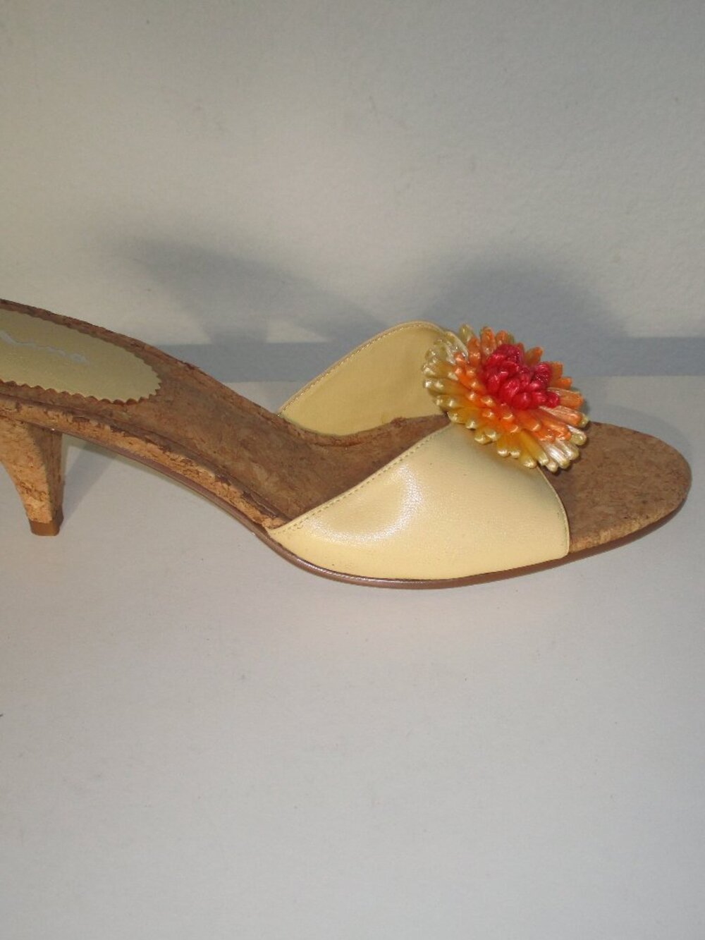 Nina Cream Slide Sandal with Orange-Red Flower Accent - Picture 4 of 8